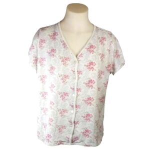 Charter Club Intimates White Pink Floral Buttun Down Sleep Top Sz XL
